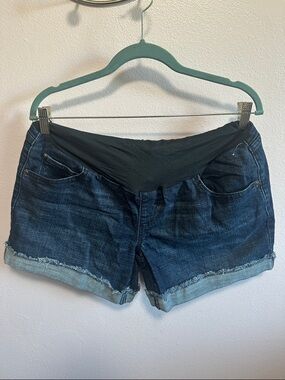 Sonoma Dark Blue Denim Maternity Shorts with Black Waist Panel